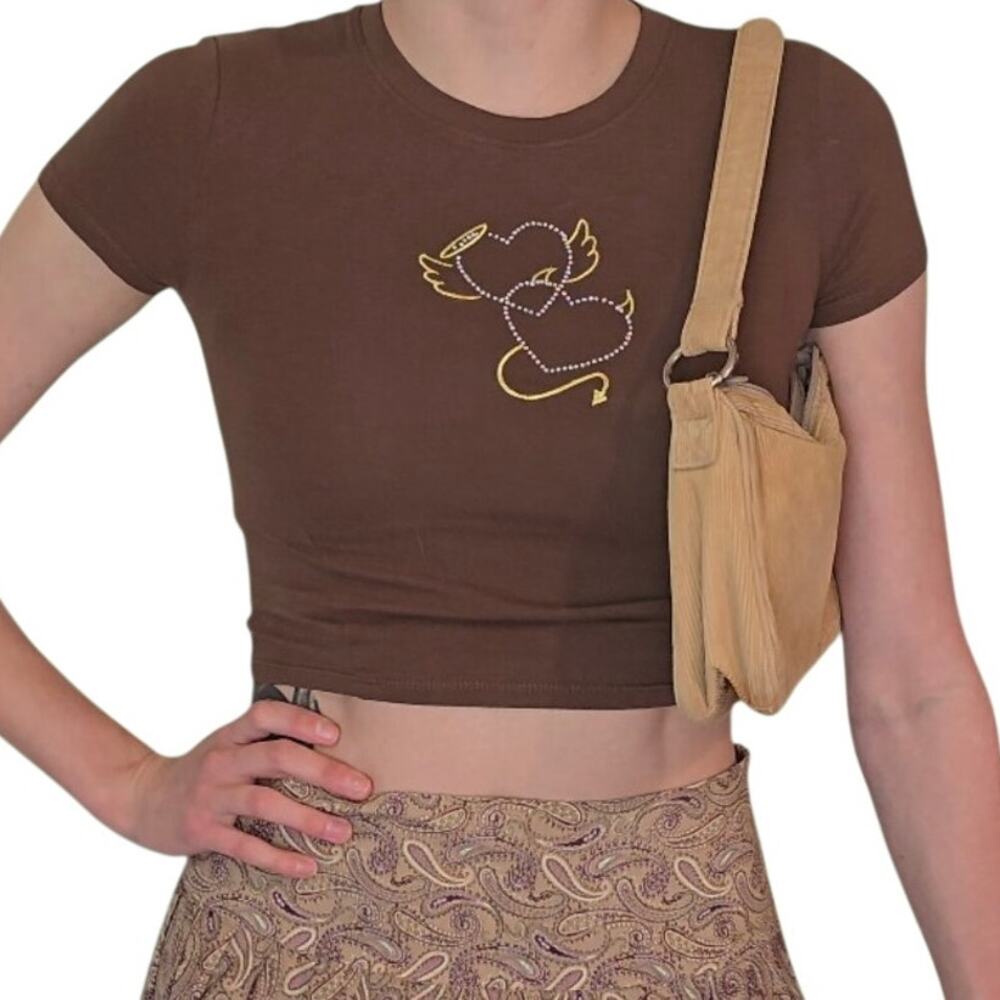 Y2k Style Brown Bedazzled Baby Tee aLab Size S